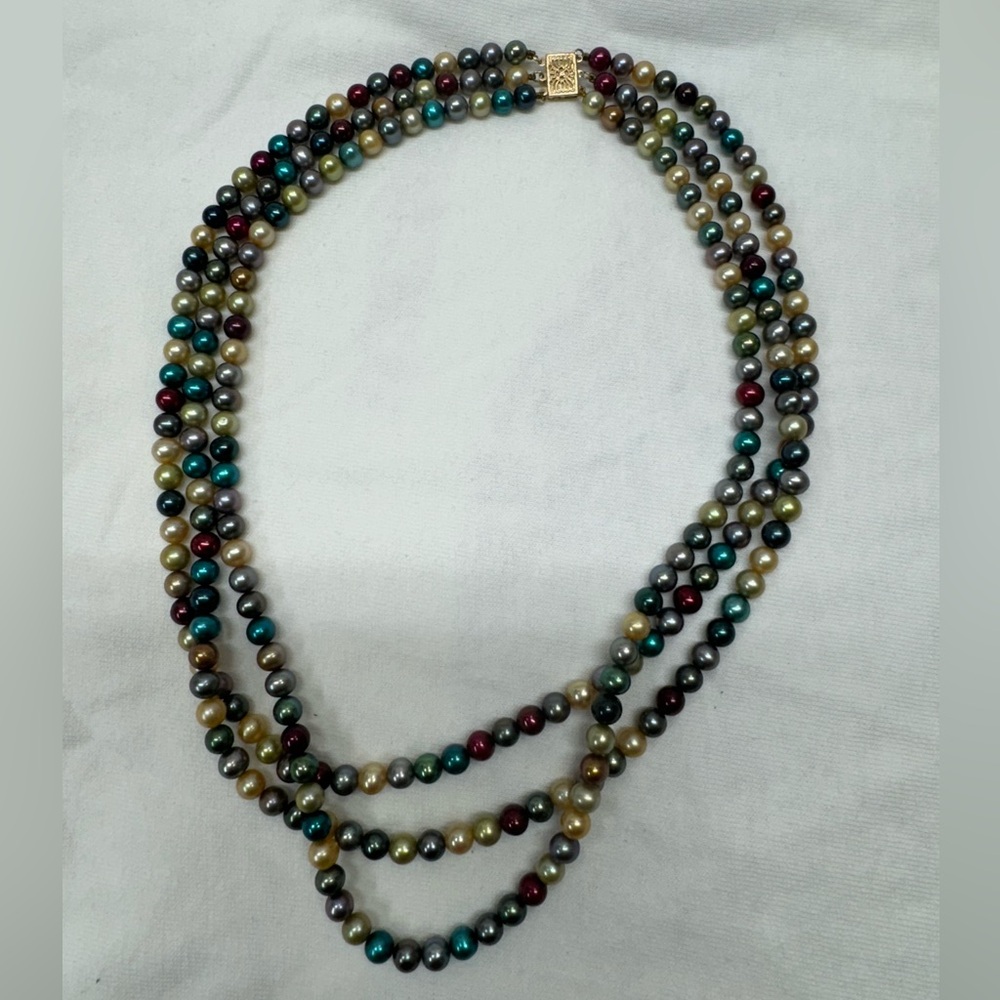 Vintage Signed 14K 8mm Genuine Pearl Necklace Natural Pearls